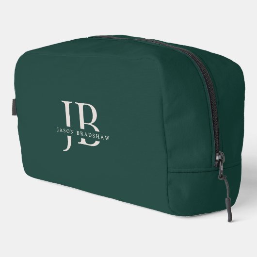 Custom Modern Elegant Monogram en Naam Donker Groe Toilettasje (Rechterhoek)