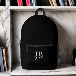 Custom Modern Elegant Monogram en Naam Zwart Bedrukte Rugzak