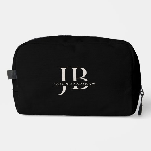 Custom Modern Elegant Monogram en Naam Zwart Toilettasje (Voorkant)
