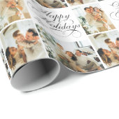 Custom Modern Elegant Photo Happy Holidays Script Cadeaupapier (Rol Hoek)