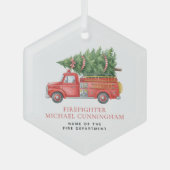 Custom Modern Firefighter Christmas Fire Truck Glas Ornament (Voorkant)