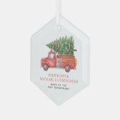 Custom Modern Firefighter Christmas Fire Truck Glas Ornament (Voorkant links)