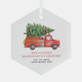 Custom Modern Firefighter Christmas Fire Truck Glas Ornament (Achterkant)