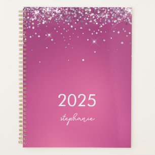 Custom Modern Fuchsia Roze Glitter 2025 Planner