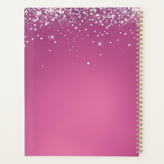 Custom Modern Fuchsia Roze Glitter 2025 Planner (Achterkant)