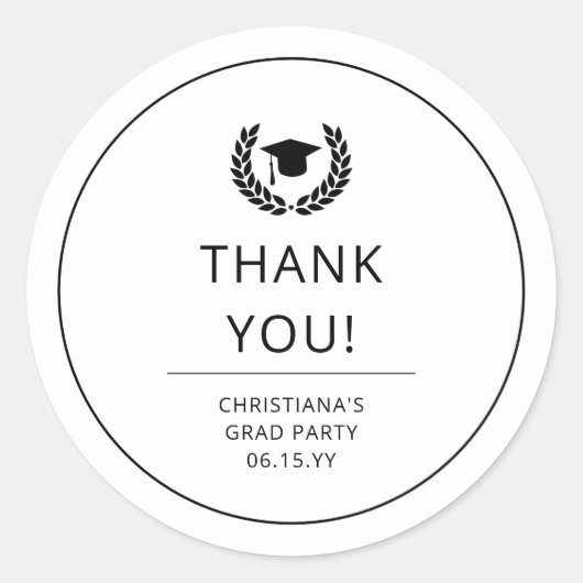 Custom Modern Graduation Party Dank u Ronde Sticker (Voorkant)