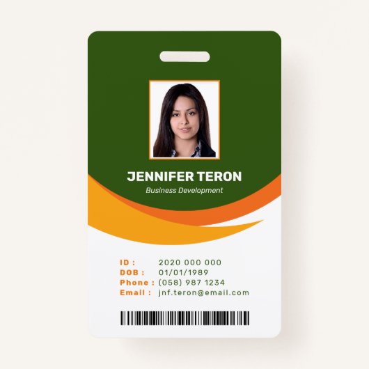 Custom Modern Green Employee ID Kaart met barcode Badge (Voorkant)