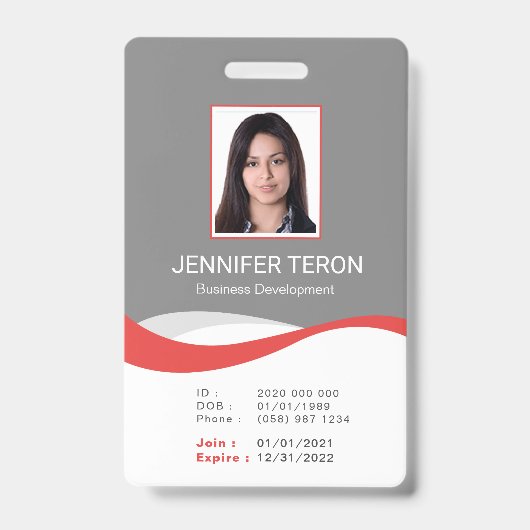 Custom Modern Grey Employee ID Kaart met barcode Badge (Voorzijde)