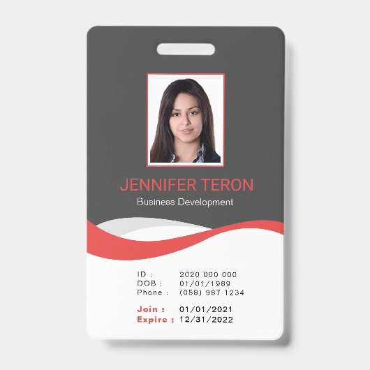 Custom Modern Grey Employee ID Kaart met barcode Badge (Voorzijde)