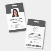 Custom Modern Grey Employee ID Kaart met barcode Badge (Voor- en achterkant)