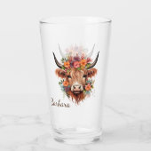 Custom Modern Highland Koe Boho met Bloemen Glas (Achterkant)