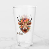 Custom Modern Highland Koe Boho met Bloemen Glas (Voorkant)