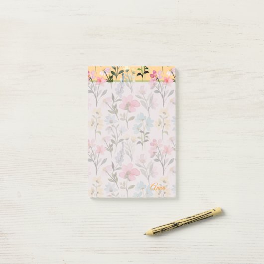 Custom Modern lieve mooie waterverf bloemen Post-it® Notes (Op bureau)