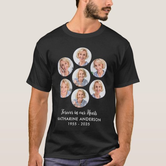 Custom Modern Memorial 7 Photo Collage Funeral T-shirt (Voorkant)