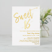 Custom Modern Minimalist Sweet 16 Birthday Gold Folie Uitnodiging (Staand Voorkant)