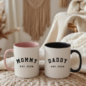 Custom Modern Mom Dad Mug Gift for Future Parents Tweekleurige Koffiemok