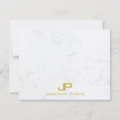 Custom Modern Monogram Goud Wit Marmer Eenvoudig Notitiekaartje (Voorkant)