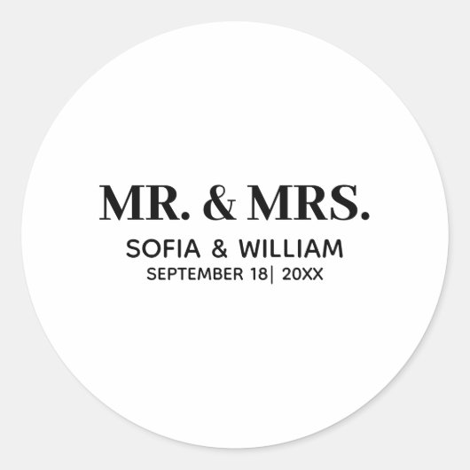 Custom Modern Mr. and Mrs Wedding Ronde Sticker (Voorkant)