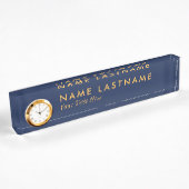 Custom Modern Navy Blue Jaune Nom Plaque Horloge