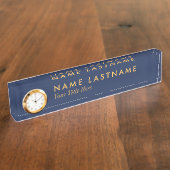 Custom Modern Navy Blue Jaune Nom Plaque Horloge (Taille)