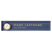 Custom Modern Navy Blue Jaune Nom Plaque Horloge (Devant)