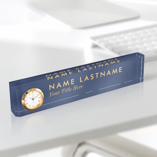Custom Modern Navy Blue Jaune Nom Plaque Horloge