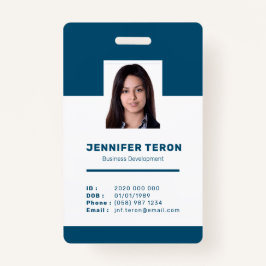 Custom Modern Navy Employee ID Kaart met streepjes Badge