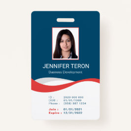 Custom Modern Navy Employee ID Kaart met streepjes Badge