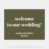 Custom Modern Olive Green Wedding Welkom Acryl Bord (Voorkant)