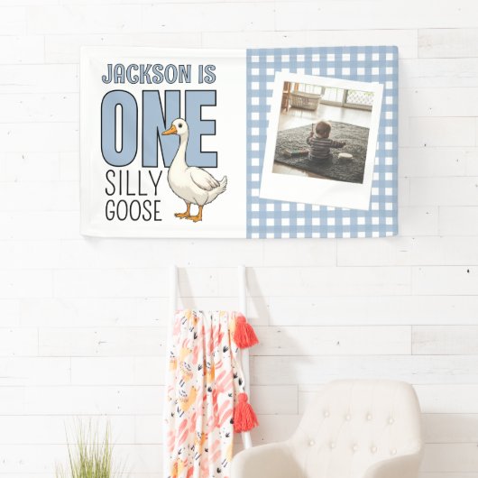 Custom Modern One Silly Goose First Birthday Party Spandoek (Insitu)