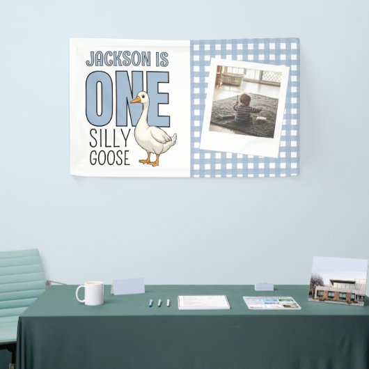 Custom Modern One Silly Goose First Birthday Party Spandoek (Beurs)