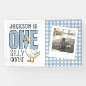 Custom Modern One Silly Goose First Birthday Party Spandoek (Horizontaal)
