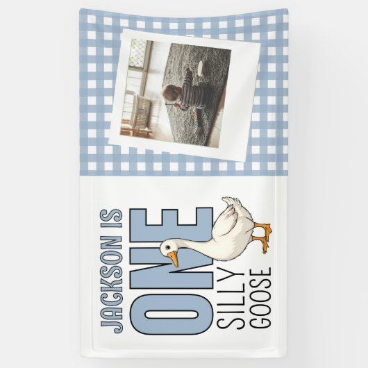 Custom Modern One Silly Goose First Birthday Party Spandoek (Verticaal)