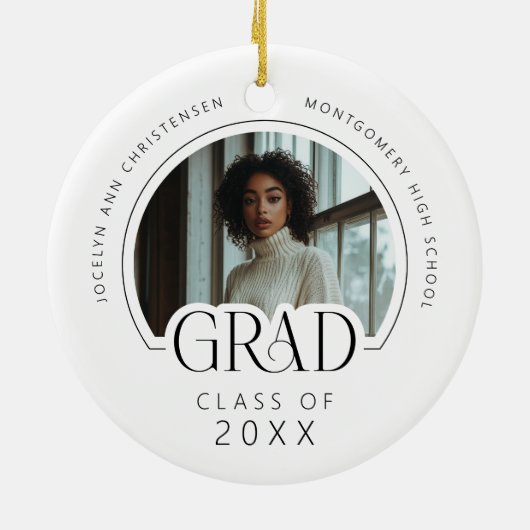 Custom Modern Photo Keepsake Graduation Keramisch Ornament (Achterkant)