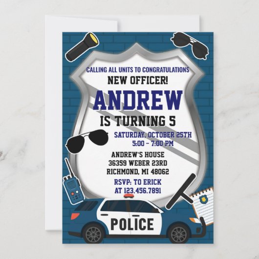 Custom Modern Police Birthday Party Invitation (Devant)