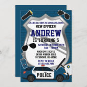 Custom Modern Police Birthday Party Invitation (Devant / Derrière)