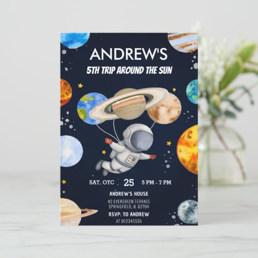 Custom Modern Rocket Ship Outer Space Verjaardag Kaart (Staand voorkant)