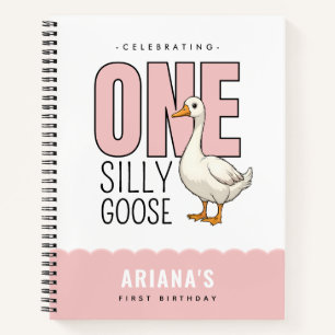 Custom Modern Roze Een Gekke Gans Eerste Verjaarda Notitieboek
