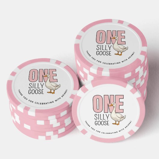Custom Modern Roze Een Gekke Gans Eerste Verjaarda Poker Chips (Opstapeling)