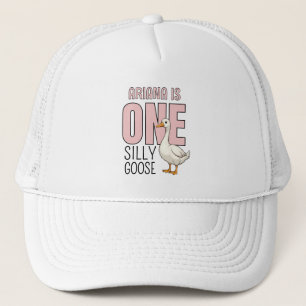 Custom Modern Roze Een Gekke Gans Eerste Verjaarda Trucker Pet