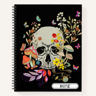 Custom Modern  schedel Bloem Paddenstoelenpatroon Notitieboek