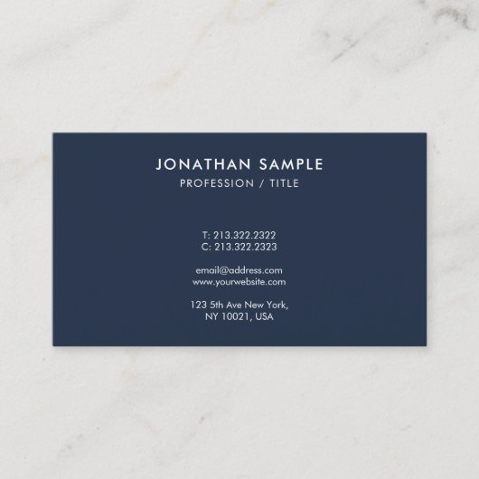 Custom Modern Sleek Simple Monogram Navy Blue Visitekaartje (Voorkant)