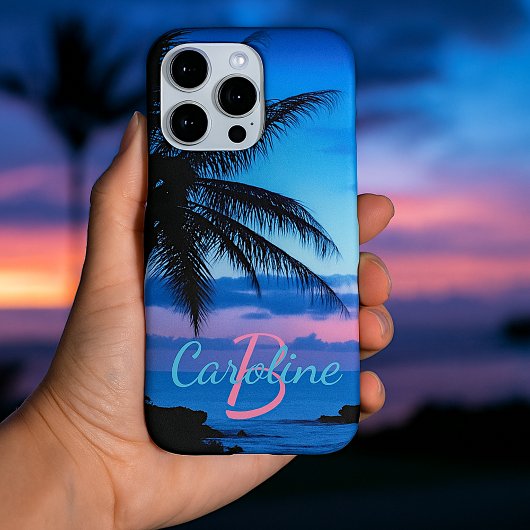 Custom Modern Tropical Island Beach Sunset Foto iPhone Hoesje