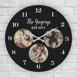 Custom Modern Zwart Fotocollage Opgericht Jaar Grote Klok