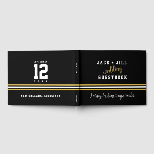 Custom Modern Zwart Wit Goud Bruiloft Gastenboek (Volledig)