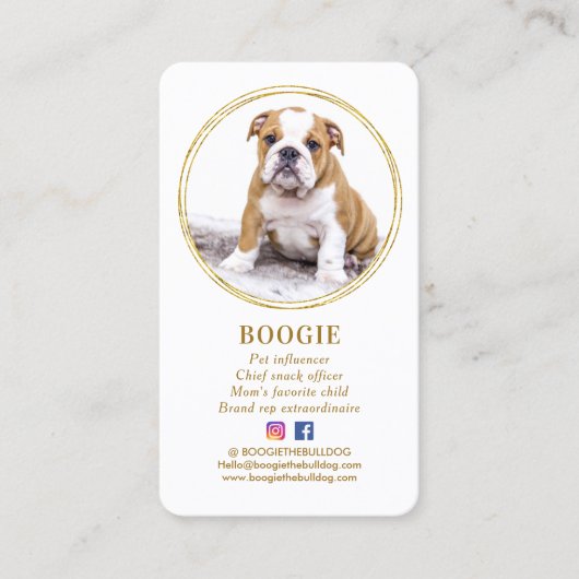 Custom Moderne Photo Gold Dog Social Media QR Code Visitekaartje (Voorkant)