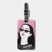 Custom Modieuze Zwart Roze Modern Meisje Graphic Bagagelabel (Voorkant verticaal)