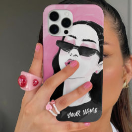 Custom Modieuze Zwart Roze Modern Meisje Graphic iPhone 16 Pro Hoesje