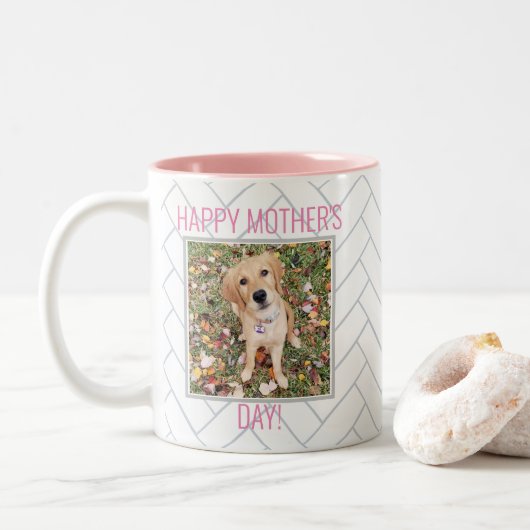 Custom Moederdag Dog Tweekleurige Koffiemok (Met donut)