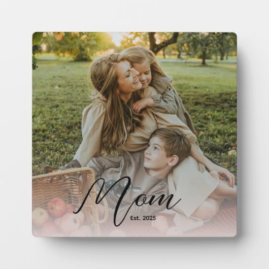 Custom Mom Est. Modern Script Soft Overlay Photo Fotoplaat (Voorkant)